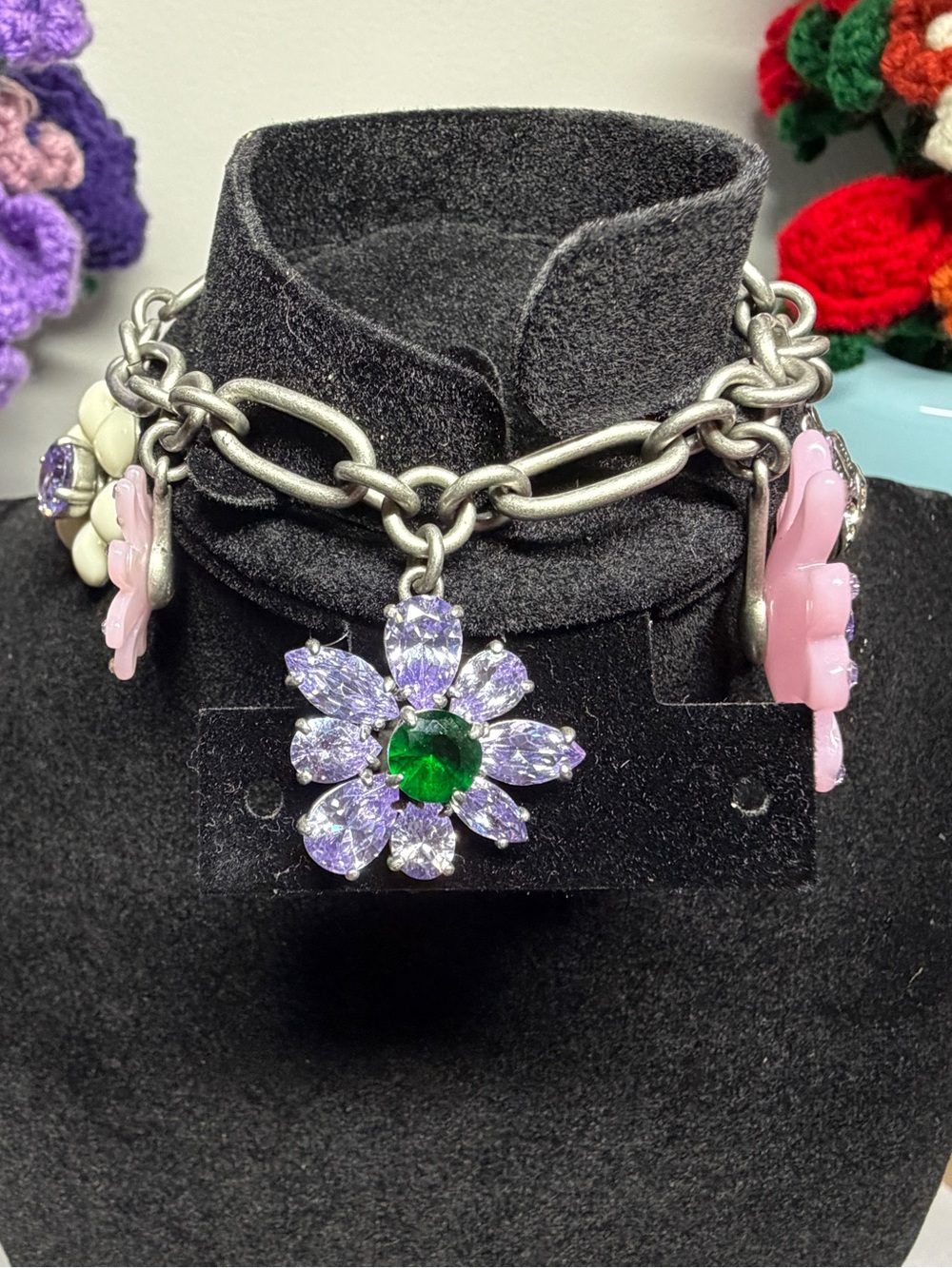 Kurt Geiger Daisy Crystal Silver Charm Bracelet EUC